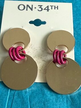 ON·34TH Gold-Tone Double Disc Earrings with Pink Accent earrings